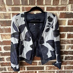 Giorgio Armani Blue Gray Floral Viole Trimmed Jacket Size IT 44